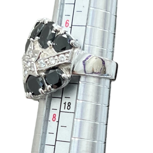 STERLING SILVER BLACK & CLEAR CRYSTALS NIGHT SKY WITH STARS COCKTAIL RING SIZE 7 - Picture 13 of 16